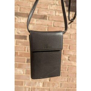 Vintage Coach Leather Swing Trifold Wallet Crossbody Bag #7198 Black